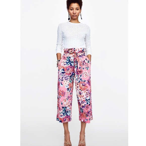 🚫SOLD🚫[ZARA]PAPERBAG WAIST FLORAL PRINT TROUSER - Picture 3 of 8
